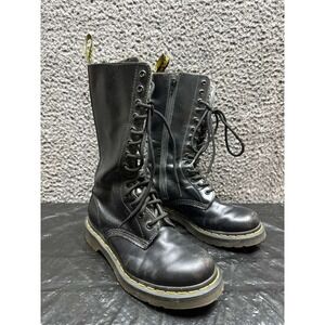 Vintage Dr. Martens 1914 14-Eye Leather Tall Lace-Up Boots Black Womens Size 6
